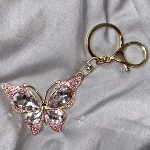 Sparkling Pink and Gold Butterfly Bag Accessory or Keychain